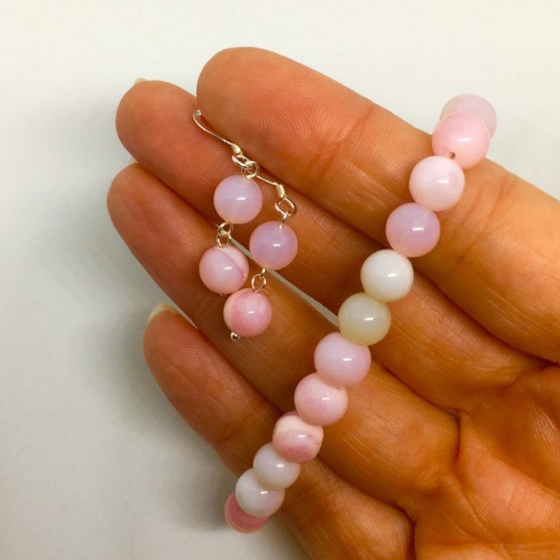 healing birthstone jewellery ombre pink Gemstone Crystal bracelet Earrings set birthday christmas gift for her Pink Opal Jewellery Set