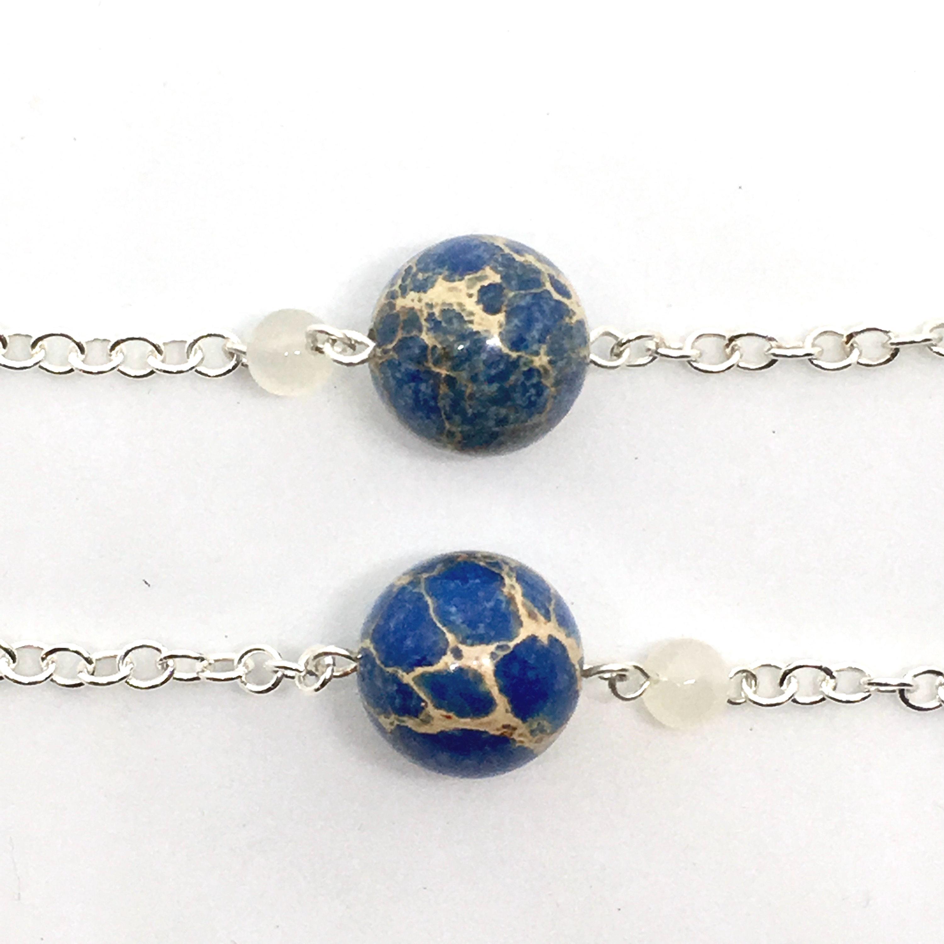 Earth and Moon Choker , Celestial Space Galaxy Necklace ,Jasper Moonstone handmade gemstone  crystal necklace , christmas birthday gift her