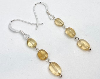 Citrine and Silver Drop earrings , November birthstone gemstone crystal healing jewellery , Handmade birthday mothers day gift for her