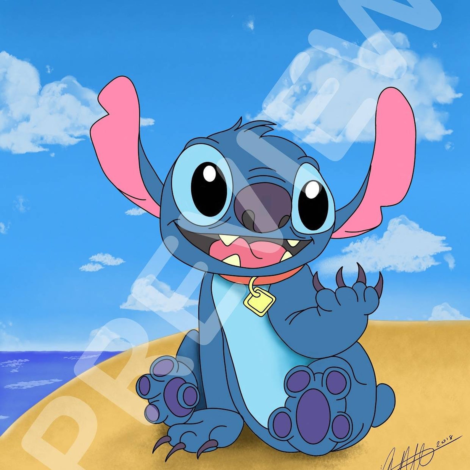 Stitch on the beach digital print A5 or A4 Etsy
