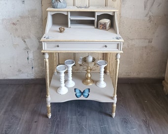 Sekretär Shabby Chic Landhaus ReDEsign Schmetterlinge Gold Beige Kommode Beistelltisch Antik