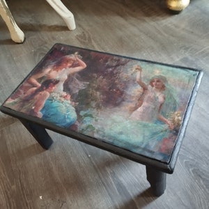 Tabouret Chaise Repose-pieds Shabby Chic Vintage Old Art Antique Jésus Ange Noir Gothique Nymphes image 2