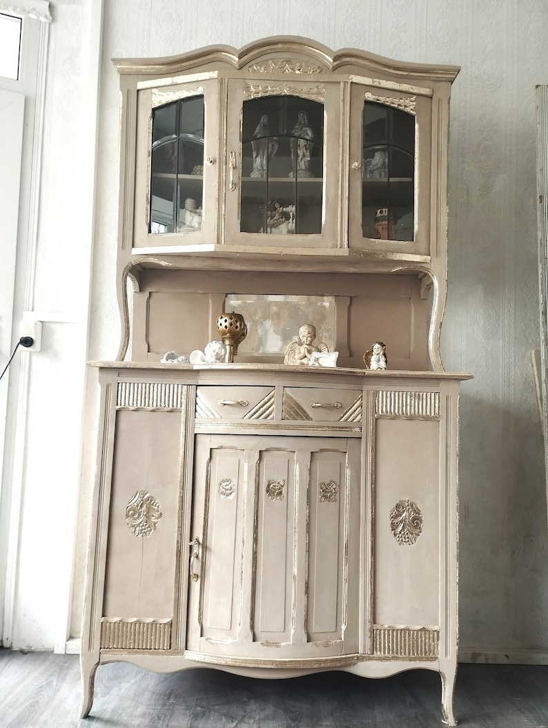 Edles Traumhaftes Buffet Jugenstil Beige Gold Shabby Chic Chippendale Schrank Vitrine Bild 1