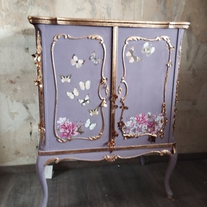 Traumhafte Edle Kommode Chippendale Vintage Shabby Lila Gold Kunst Bild 6