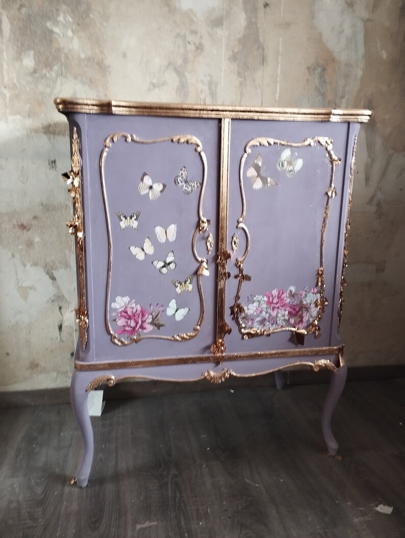 Traumhafte Edle Kommode Chippendale Vintage Shabby Lila Gold Kunst Bild 6