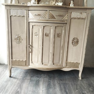 Edles Traumhaftes Buffet Jugenstil Beige Gold Shabby Chic Chippendale Schrank Vitrine immagine 5