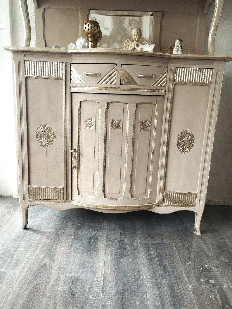 Edles Traumhaftes Buffet Jugenstil Beige Gold Shabby Chic Chippendale Schrank Vitrine immagine 5