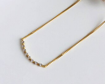 Cubic Necklace \u2022 Stylish Sparkling Zirconia Curved Bar Necklace \u2022 Handmade \u2022 Dainty Necklace \u2022 Bridesmaid Love Gift Birthday Graduation