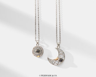 PERIMADE Sun Moon Projection Couple Necklace Female Male Accessories Jewelry Female Clavicle Chain Pendant