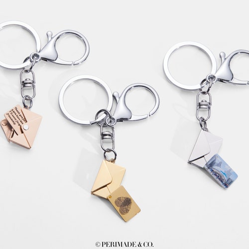 PERIMADE Custom Photo Locket Keychain Gold Mail Envelope Etsy