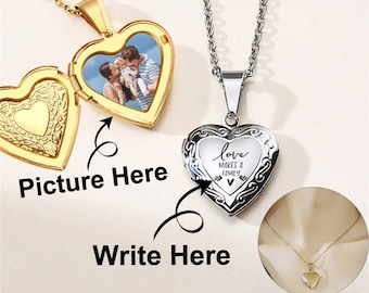 PERIMADE Love Heart Photo Locket • Custom Engraving Locket • Picture Holder Necklace • Personalized Name Pendant • Trendy Bridesmaid Gift