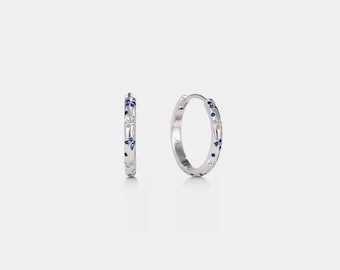 PERIMADE Butterfly Hoop Earrings • Blue CZ Huggie Earrings • Sterling Silver Minimalist Jewelry • Birthday Gift