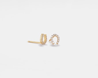 PERIMADE Horseshoe Stud Earrings • Pave Open U Earrings • Sterling Silver Minimalist Jewelry • Birthday Gift