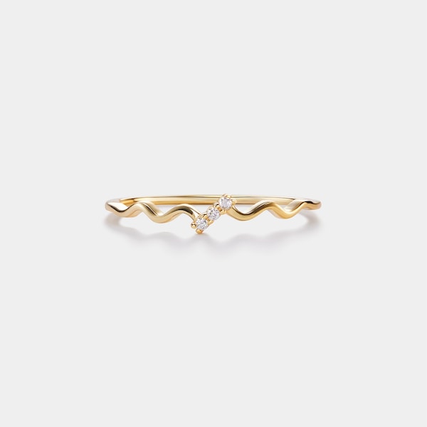 PERIMADE Dainty Ocean Wave Beach Ring • Sea Wave Stacking Thin Band Ring • Sterling Silver Friendship Jewelry • Trendy Best Friend Gift
