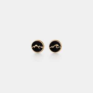 PERIMADE Mountain Ocean Stud Earrings • Black Agate Matching Couple Earrings • Sterling Silver Friendship Jewelry • Trendy Best Friend Gift