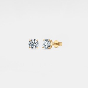PERIMADE Round Moissanite Stud Earrings • Dainty Moissanite Wedding Earrings • Solid 14K Gold Friendship Jewelry • Trendy Best Friend Gift