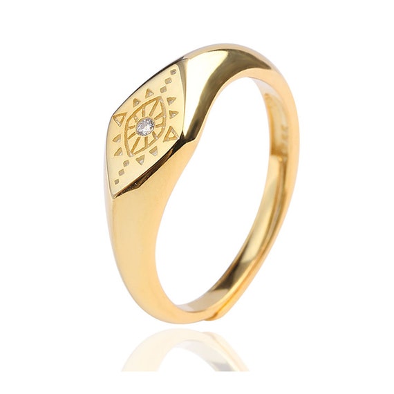 PERIMADE 14K Gold Plated Sterling Silver Evil Eye Signet Ring Gold Statement Ring for Women Mother/'s Day Gift