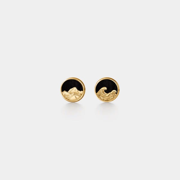 PERIMADE Mountain Ocean Stud Earrings • Black Agate Matching Couple Earrings • Sterling Silver Friendship Jewelry • Trendy Best Friend Gift