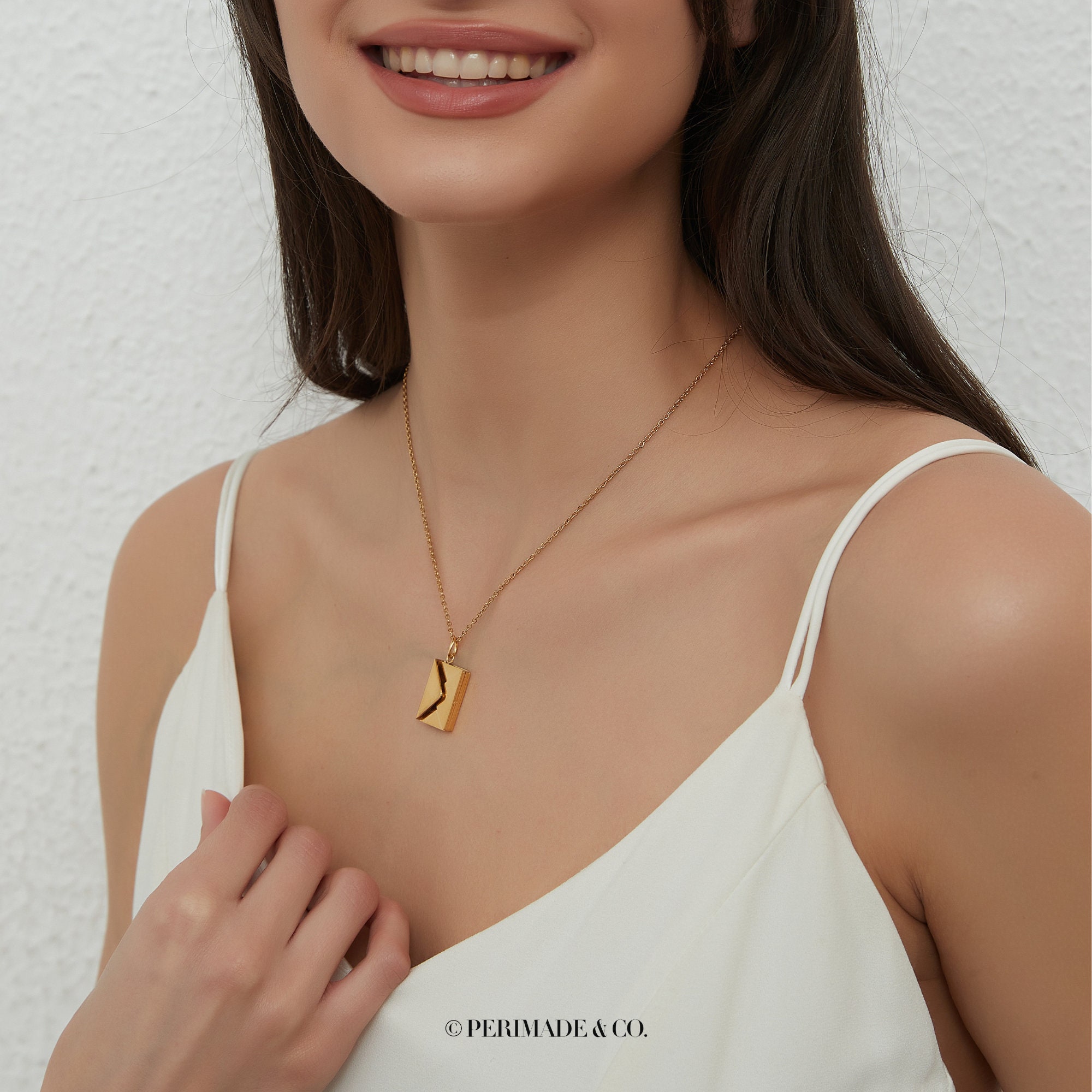 PERIMADE Custom Engraving Photo Locket • Gold Mail Envelope Couple Necklace • Sentimental Relationship Jewelry • Trendy Best Friend Gift