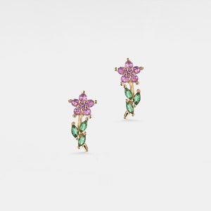 PERIMADE Bunte Blumen Ohrstecker • Kristall Blumen Statement Ohrringe • Sterling Silber Freundschaftsschmuck • Trendy Best Friend Gift