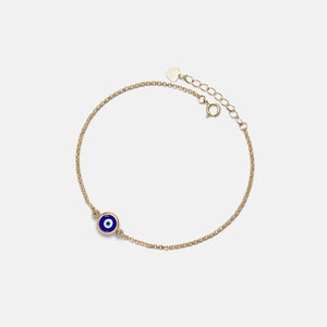 PERIMADE Turkish Evil Eye Charm Bracelet • Nazar Blue Eye Stacking Bracelet • Sterling Silver Friendship Jewelry • Trendy Best Friend Gift