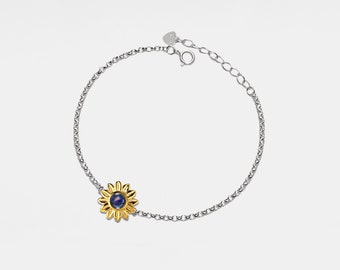 PERIMADE Sunflower Projection Bracelet • Personalized Picture Inside Bracelet • Sterling Silver Keepsake Jewelry • Trendy Best Friend Gift