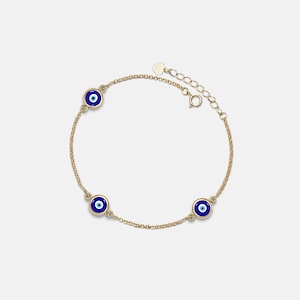 PERIMADE Turkish Evil Eye Charm Bracelet • Nazar Blue Eye Stacking Bracelet • Sterling Silver Friendship Jewelry • Trendy Best Friend Gift