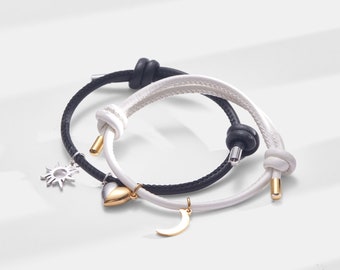 Bracelet couple coeur magnétique PERIMADE • Bracelet à breloques soleil lune assorti • Bijoux pour relation interurbaine • Cadeau tendance pour meilleur ami