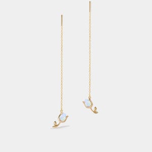 PERIMADE Tulip Flower Threader Earrings • Elegant Opal Tulip Dangle Earrings • Sterling Silver Friendship Jewelry • Trendy Best Friend Gift