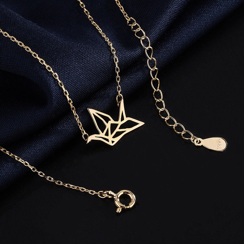 PERIMADE Japanese Orizuru Layered Necklace • Minimalist Paper Crane Charm Pendant • Silver Bridesmaid Jewelry • Trendy Best Friend Gift