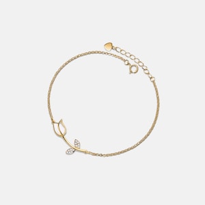 PERIMADE Opal Tulip Flower Bracelet • Dainty Gold Tulip Charm Bracelet • Sterling Silver Friendship Jewelry • Trendy Best Friend Gift