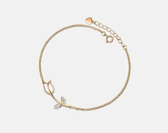 PERIMADE Bracciale con fiori di tulipano opale • Delicato braccialetto con ciondoli a tulipano d'oro • Gioielli dell'amicizia in argento sterling • Regalo trendy per il migliore amico