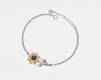 PERIMADE Sunflower Projection Bracelet • Personalized Picture Inside Bracelet • Sterling Silver Keepsake Jewelry • Trendy Best Friend Gift