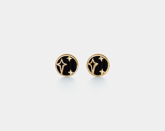 PERIMADE Black Agate Star Earrings • Gold Matching Couple Stud Earrings • Sterling Silver Friendship Jewelry • Trendy Best Friend Gift