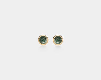PERIMADE Boucles d'oreilles cabochon en agate mousse • Petites boucles d'oreilles en cristal vert • Bijoux d'amitié en argent sterling • Cadeau tendance pour meilleur ami