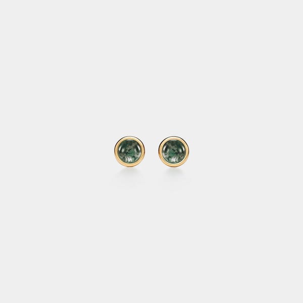 PERIMADE Moss Agate Cabochon Earrings • Small Green Crystal Stud Earrings • Sterling Silver Friendship Jewelry • Trendy Best Friend Gift