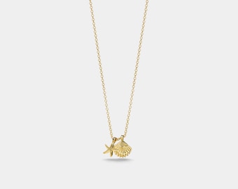 PERIMADE Seashell Starfish Charm Pendant • Gold Ocean Inspired Beach Necklace • Sterling Silver Friendship Jewelry • Trendy Best Friend Gift