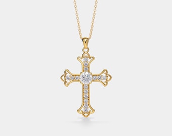 PERIMADE Moissanite Cross Pendant • Minimalist Christian Baptism Necklace • Sterling Silver Faith Jewelry • Birthday Gift