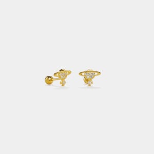 PERIMADE Planet Saturn Stud Earrings • Tiny Small Moon Star Cross Earrings • Sterling Silver Friendship Jewelry • Trendy Best Friend Gift