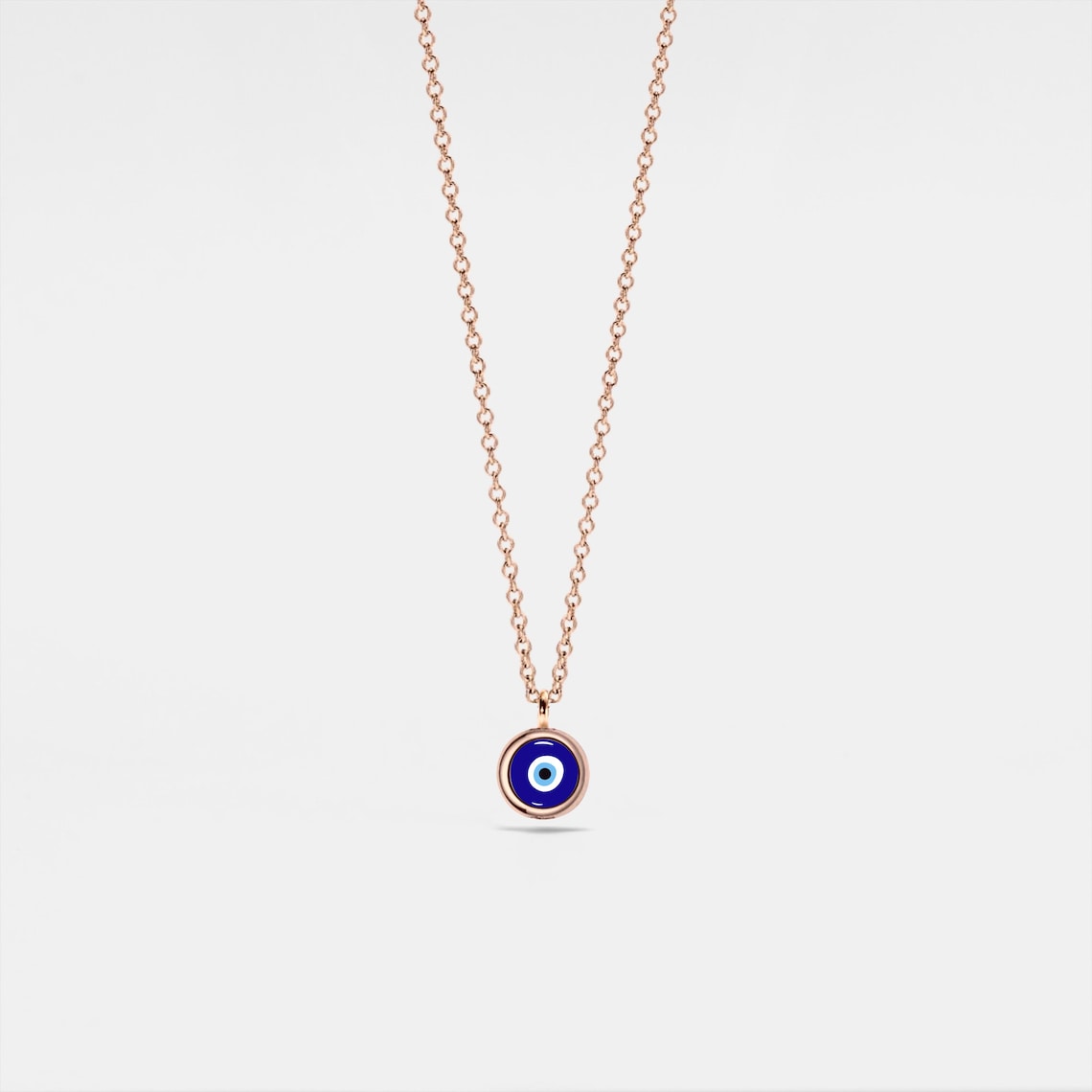 PERIMADE Turkish Evil Eye Charm Pendant • Nazar Blue Eye Layering Necklace • Sterling Silver Friendship Jewelry • Trendy Best Friend Gift Rose gold