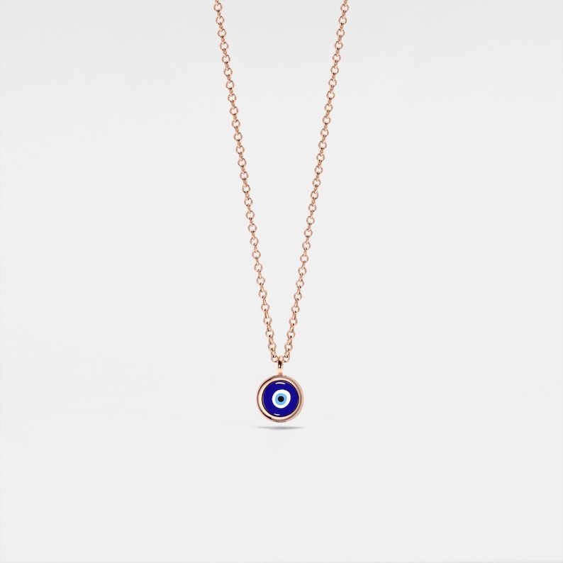 PERIMADE Turkish Evil Eye Charm Pendant Nazar Blue Eye Layering Necklace Sterling Silver Friendship Jewelry Trendy Best Friend Gift Rose gold