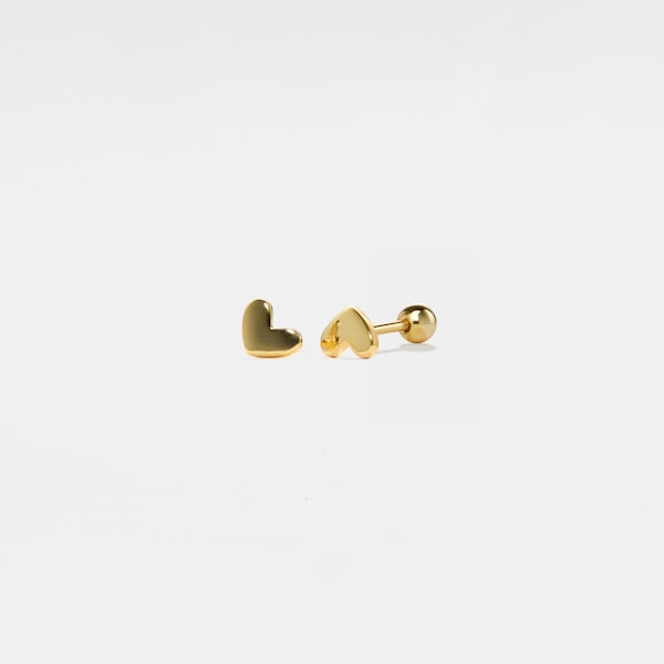 PERIMADE Tiny Gold Heart Stud Earrings • Small Heart Screw Back Stud Earrings • Sterling Silver Friendship Jewelry • Trendy Best Friend Gift
