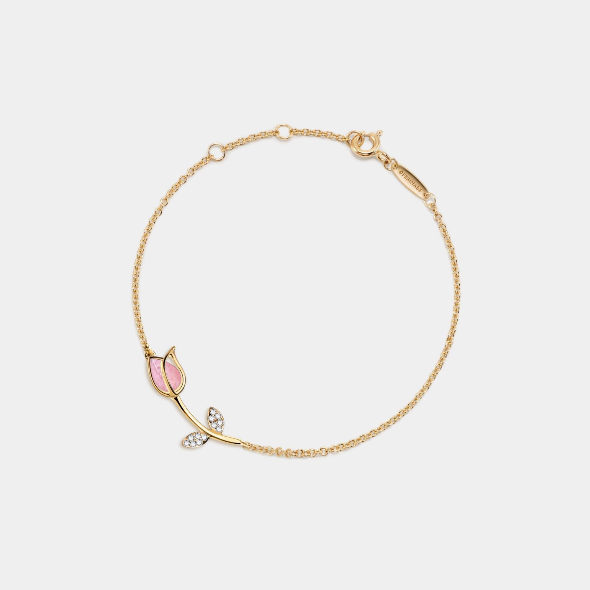 PERIMADE Pink Tulip Bracelet • Rose Quartz Flower Bracelet