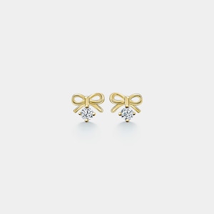 PERIMADE Dainty Bow Tie Stud Earrings • Tiny Gold Bowknot Wedding Earrings • Sterling Silver Friendship Jewelry • Trendy Best Friend Gift