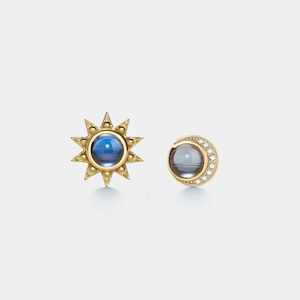 PERIMADE Aretes con proyección de foto doble del sol • Aretes con imagen personalizada en el interior de la luna • Joyería de amistad de plata de ley • Regalo para un amigo