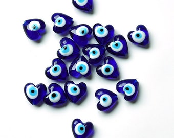 PERIMADE Turkish Evil Eye Necklace Charm • Blue Glass Evil Eye Bracelet Charm • Dainty Cute Heart Phone Pendant • Handbag Purse Accessories