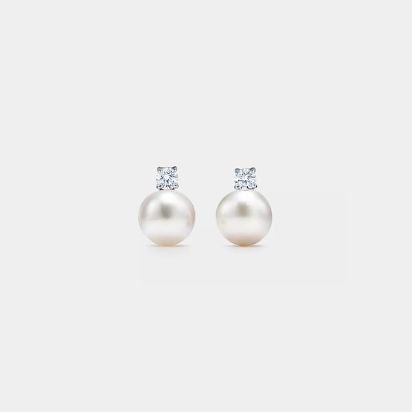 PERIMADE Moissanite Pearl Stud Earrings • Dainty Moissanite Wedding Earrings • Sterling Silver Friendship Jewelry • Trendy Best Friend Gift