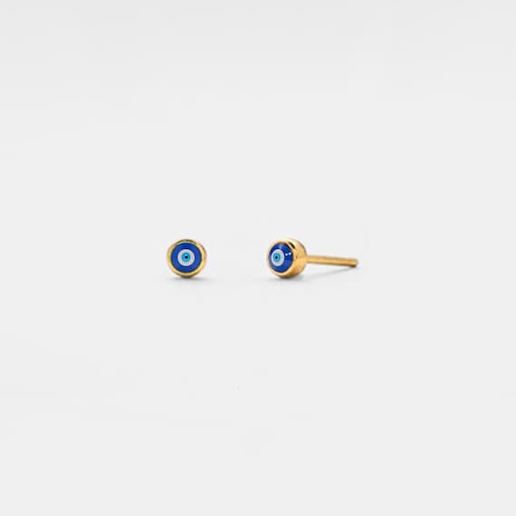 PERIMADE Turkish Evil Eye Stud Earrings • Tiny Small Nazar Blue Eye Earrings • Sterling Silver Friendship Jewelry • Trendy Best Friend Gift