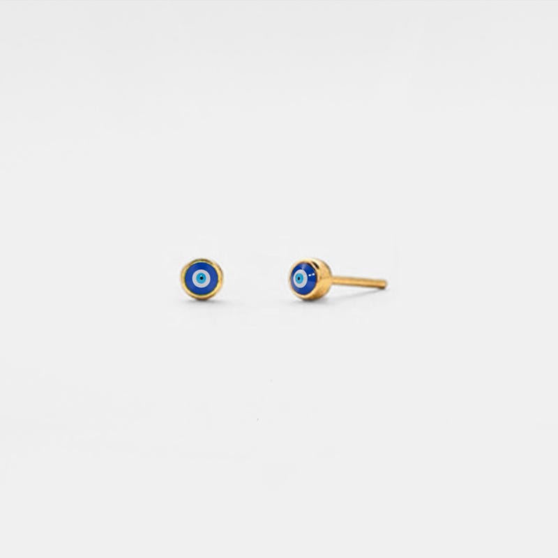 PERIMADE Turkish Evil Eye Stud Earrings • Tiny Small Nazar Blue Eye Earrings • Sterling Silver Friendship Jewelry • Trendy Best Friend Gift