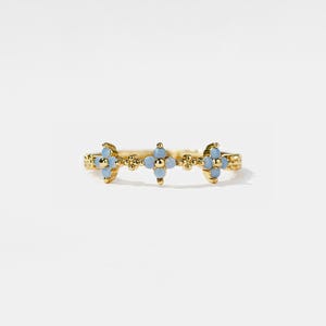 PERIMADE Dainty Gold Blue Flower Ring • Cute Blue Flower Stacking Band Ring • Sterling Silver Friendship Jewelry • Trendy Best Friend Gift